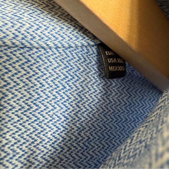 Massimo Dutti Men's 2XL Blue Herringbone Button-Up Shirt Long Sleeve Cotton - Picture 7 of 8